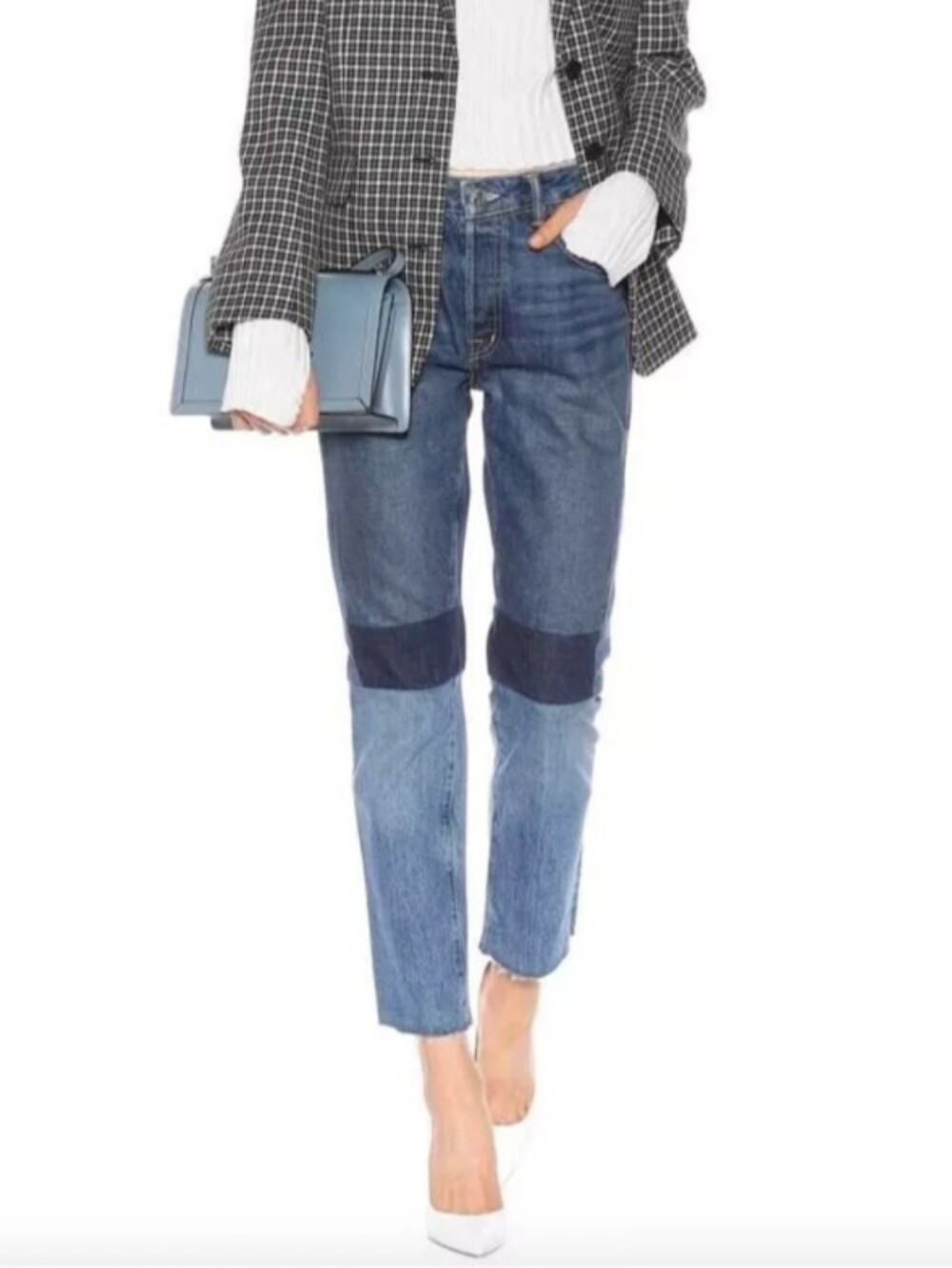Helmut Lang High Rise Crop Slim Patchwork Jeans Vintage Blue Size 28